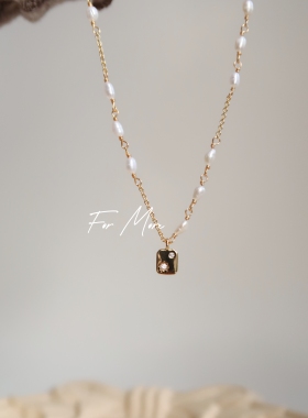 天然淡水珍珠小吊牌项链女轻奢小众设计感锁骨链颈链星芒简约细链