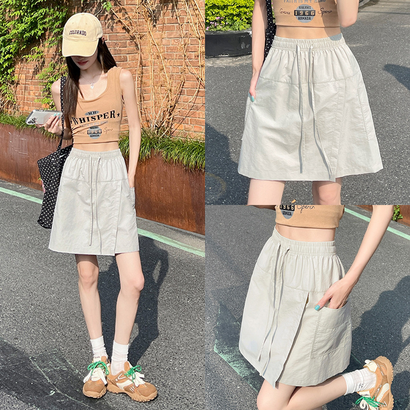 假两件工装半身裙女2026新款夏季薄款防走光裙裤A字运动白色短裙