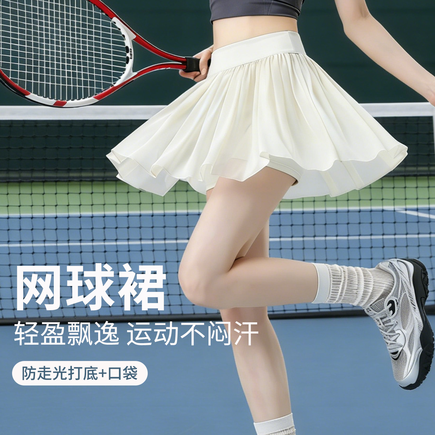 网球百褶裙防走光女半身裙2026新款春夏季白色纱裙羽毛球运动短裙