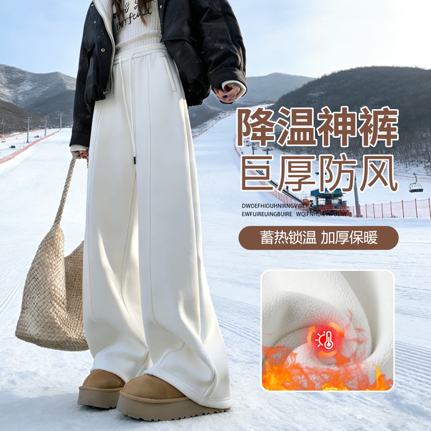 加绒弯刀裤女冬季东北穿搭白色窄版糯米裤加厚直筒阔腿梧桐裤保暖