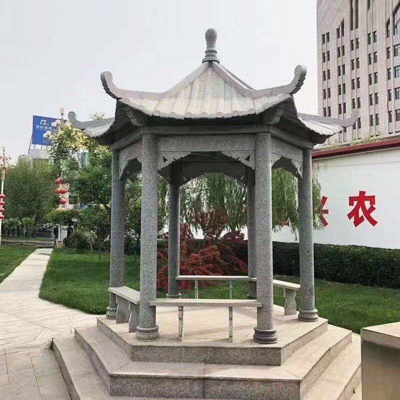 石凉亭花岗岩六角亭子大理石亭子公园小区园林景观雕塑厂家供应