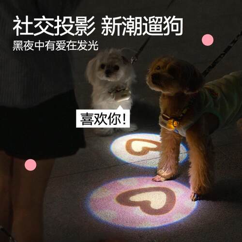 宠物社交投影灯遛狗灯狗狗夜行散步灯防丢失神器宠物发光项圈挂牌
