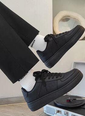 黑武士空军板鞋男款小黑鞋百搭高街美式男鞋运动休闲黑色潮鞋子男