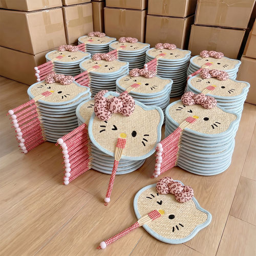 可爱小猫扇子夏日清凉手工蒲扇便携式随身团扇家用编织小礼品扇子