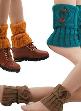 针织脚套女毛线保暖腿套翻口纽扣靴套护腿袜套护脚腕护腕护踝脚踝