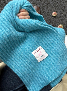 蓝色围巾披肩两用女秋冬季保暖百搭韩系氛围感含羊毛复古绿色围脖