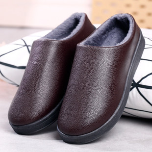 半拖鞋男冬季包头鞋加绒加厚防水防滑中老年轻便舒适爸爸皮棉拖鞋