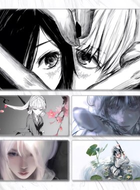 黑白鼠标垫热门电竞超大二次元动漫宿舍游戏电脑键盘耐脏书桌桌垫