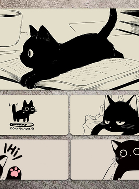 可爱猫咪鼠标垫超大号女生电脑桌垫键盘护腕垫子滑鼠垫办公桌垫小