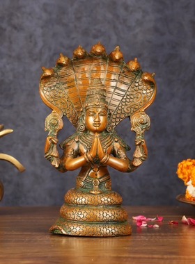 印度国际直邮复古黄铜patanjiali帕坦伽利手工雕像 8英寸神圣雕塑