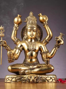 印度国际直邮Mahamrityunjaya黄铜Shiva湿婆雕像 14 英寸