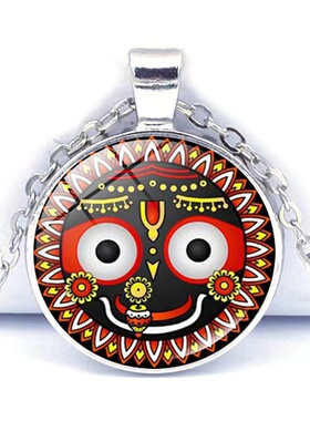 印度复古贾格纳特勋爵 奎师那 玻璃圆顶莲花吊坠护身符Yantra项链