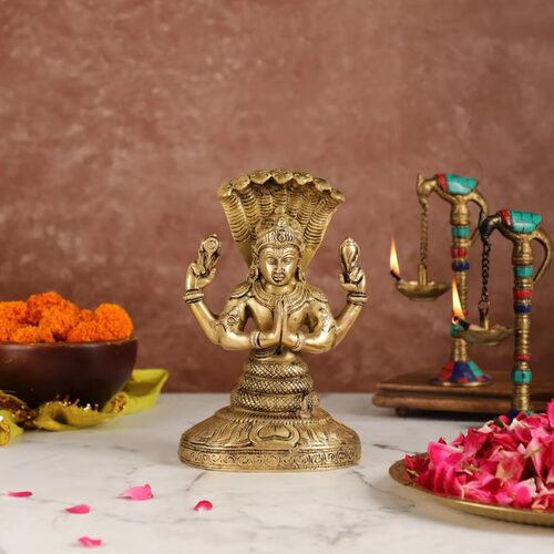 印度国际直邮黄铜Patanjiali帕坦伽利偶像瑜伽经9英寸手工雕像