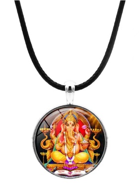 印度瑜伽冥想Ganesh冥想象头神吊坠合金项链 财富 护身符