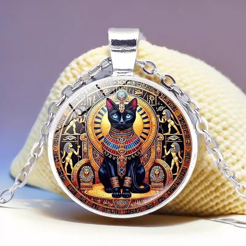 古埃及神秘巴斯特女神(Bastet)黑猫神护身符吊坠2.5cm