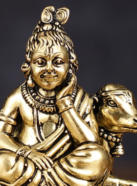 Krishna与牛像精细迷你精雕