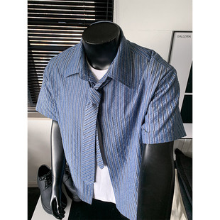 2026夏季新款时尚条纹领带短袖衬衫男CD6416-特P40