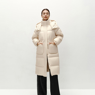 轻松羽绒|商场同款森马羽绒服女长款可拆卸连帽2024肌理冬装