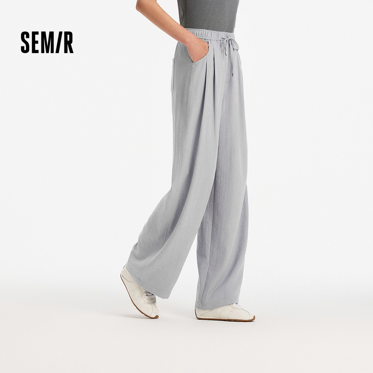 森马休闲裤女夏季宽松肌理奶芙裤垂感松弛感女生软糯潮阔腿裤M