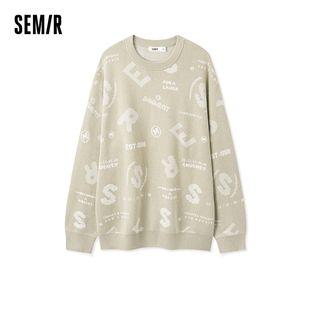 [商场同款]森马套头毛衫男2023冬季新款潮牌字母提花毛衣宽松上衣