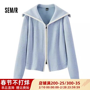 森马春季2026新款女款翻领短款时尚通勤针织百搭外套107126108004