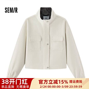 森马春季2026新款女款宽松立领短款外套百搭茄克107126108001