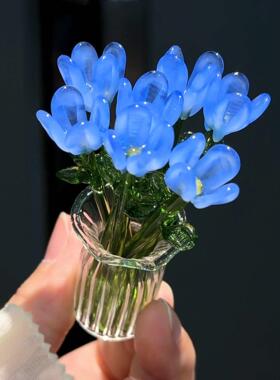 创意彷真花束插花琉璃花瓶办公室解压治愈桌面装饰摆饰永生花礼物
