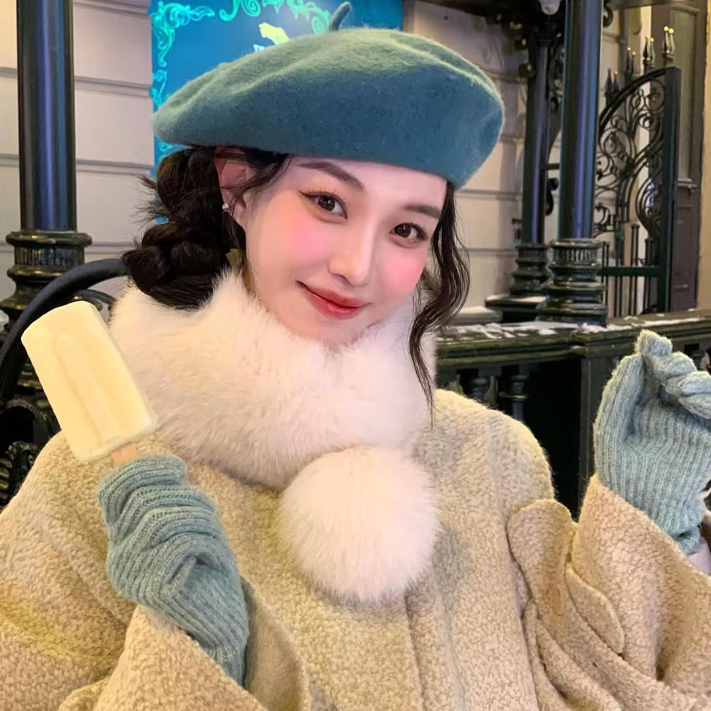韩版防狐狸毛毛球磁吸围巾女冬季防寒保暖气质高级感时尚毛领围脖