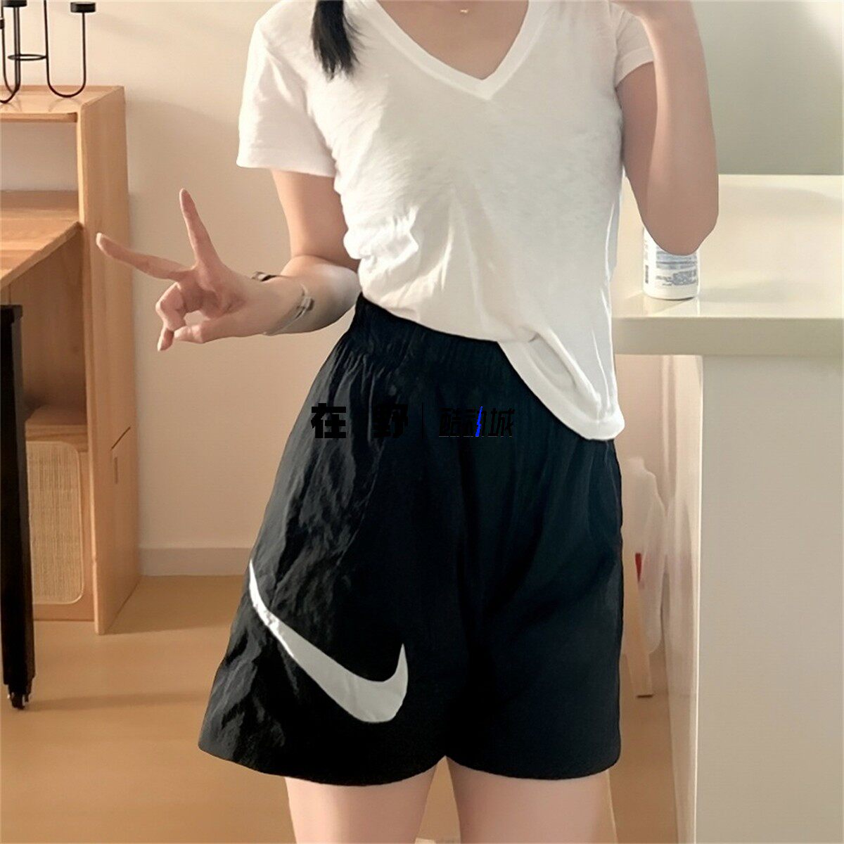 耐克Nike女子黑色经典款高腰假两件防走光跑步运动短裤DM6740-010