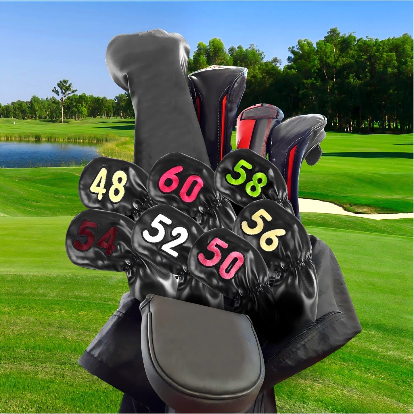 高尔夫球杆铁杆套 角度沙杆 挖起杆 刺绣 度数弹力PU球头铁杆帽套,运动/瑜伽/健身/球迷用品,高尔夫杆套,淘宝优惠券,粉丝福利购,淘宝优惠卷