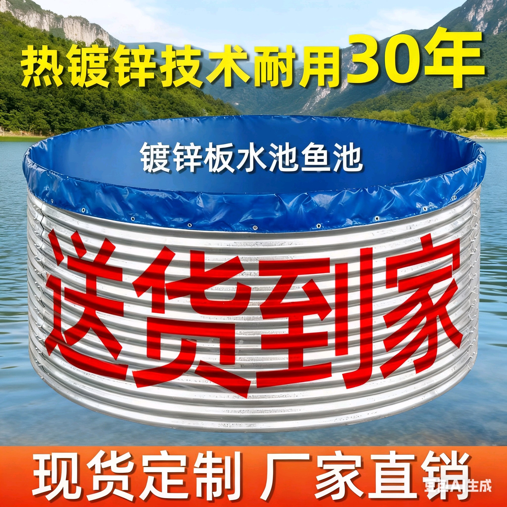 镀锌板帆布鱼池圆形水池刀刮布果园大容量蓄水池大型高密度养殖池,居家日用,防雨布,淘宝优惠券,粉丝福利购,淘宝优惠卷