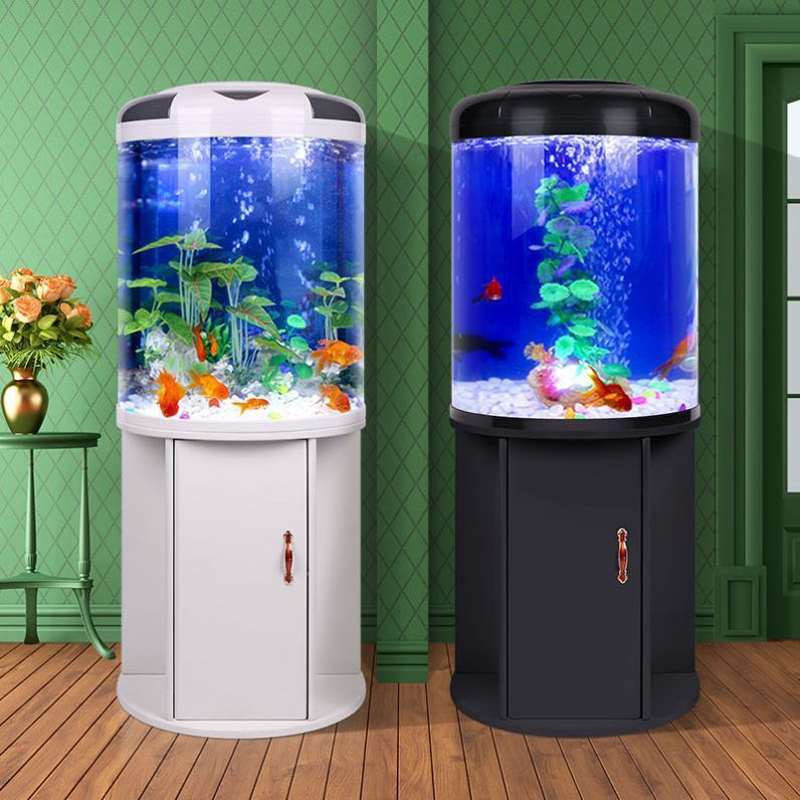 鱼缸客厅小型立式圆n柱鱼缸造景圆形落地家用水族箱免换水懒人生