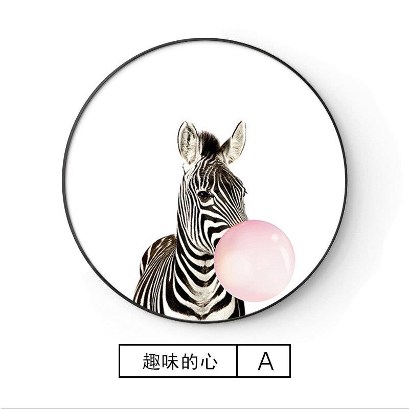 轻奢风圆形装饰画现代简约客厅餐厅玄关挂画北欧可爱动物卧室壁画图片