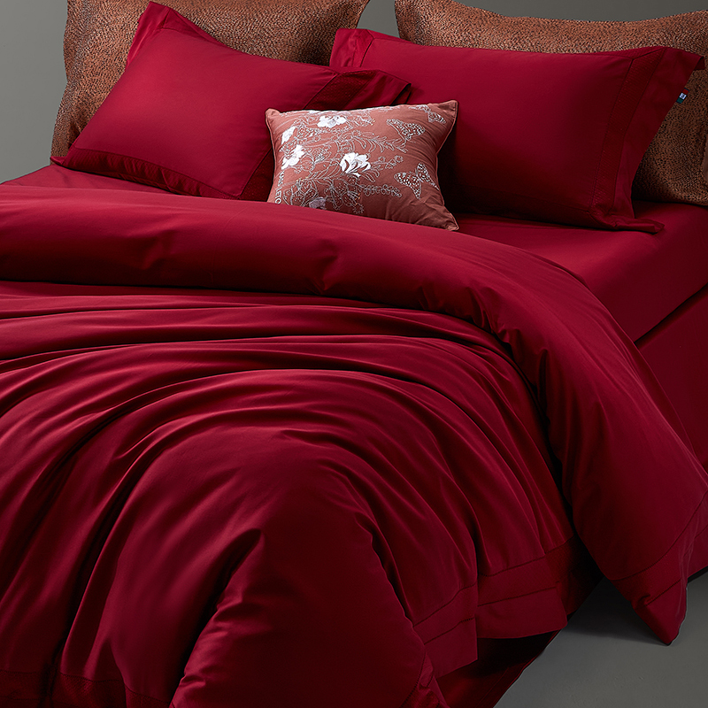 KASS LETON卡诗兰顿140支匹马棉婚庆大红结婚全棉贡缎四件套纯棉