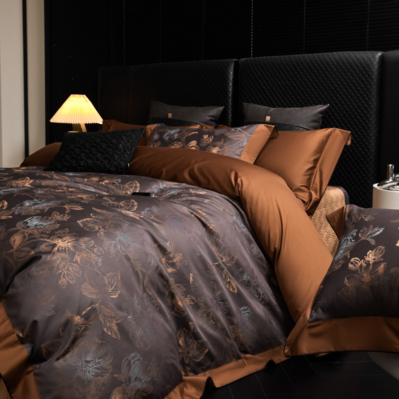 高端纯棉床盖款140支长绒棉色织提花四件套全棉美式复古风床品2m