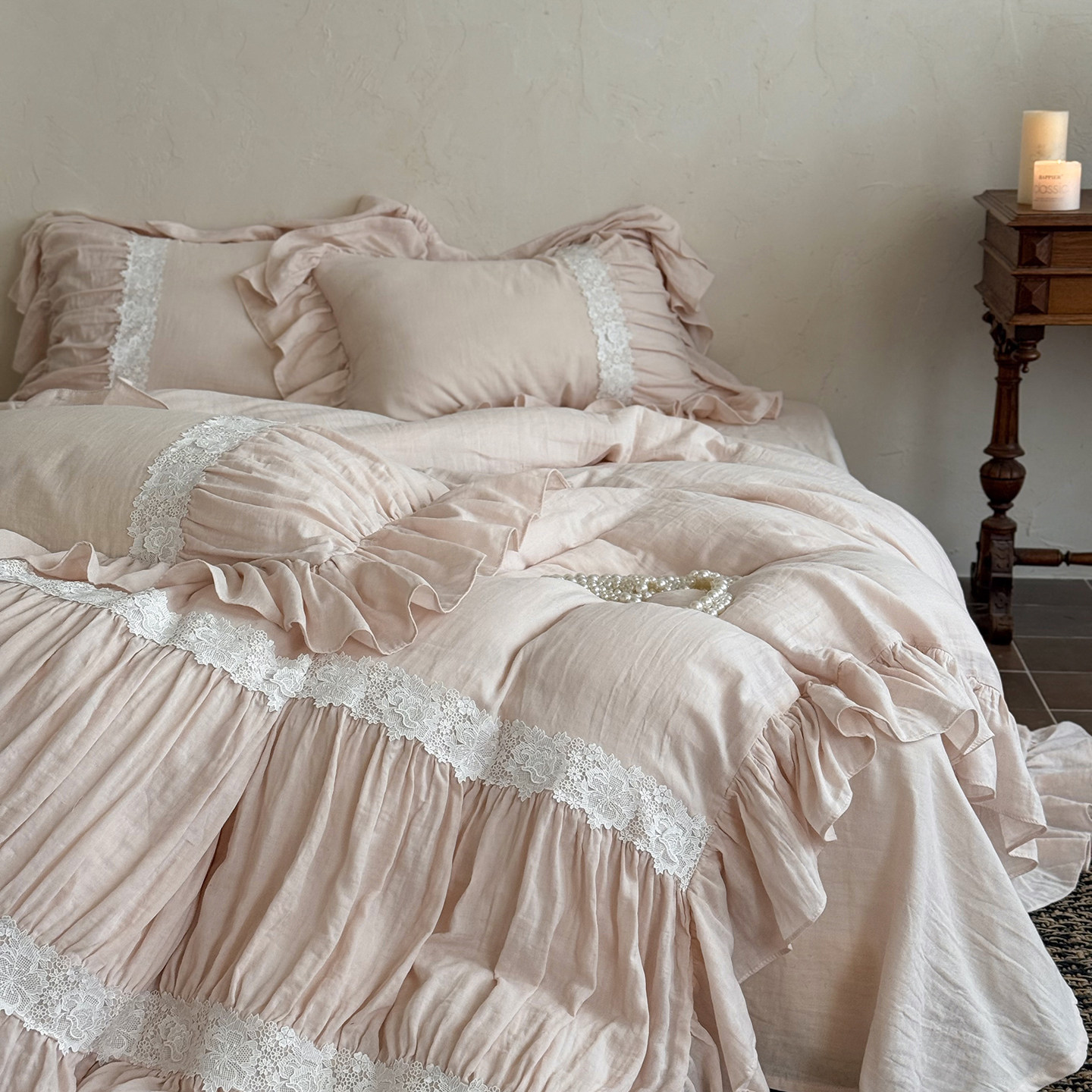 韩式蕾丝花边100%全棉双层纱皱皱纱柔软四件套公主风纯棉床单被套,床上用品,床品套件/四件套/多件套,淘宝优惠券,粉丝福利购,淘宝优惠卷