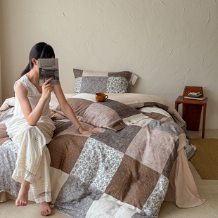 高精密120支长绒棉全棉纯棉软烟纱四件套裸睡柔软亲肤床单被套2m