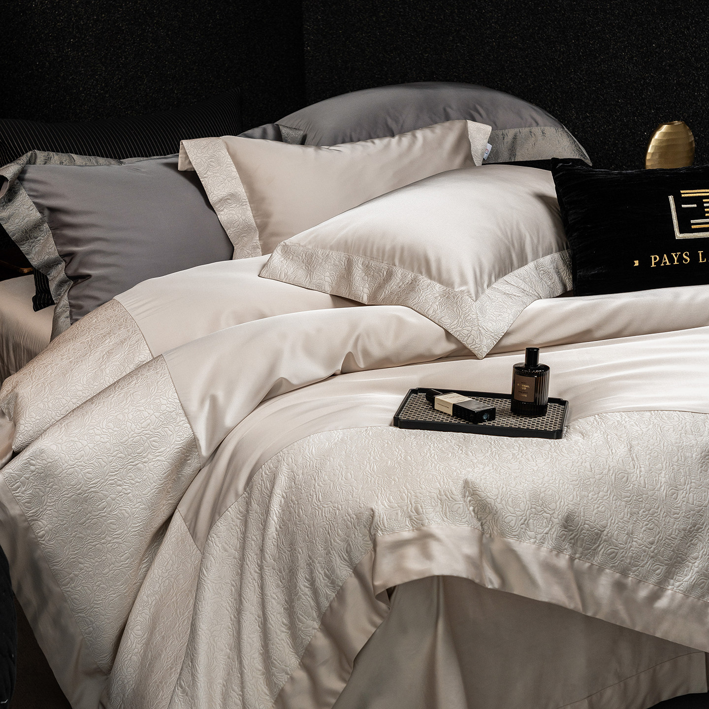 高端全棉厚织金丝提花锦缎140支长绒棉拼接四件套纯棉轻奢床盖款,床上用品,床品套件/四件套/多件套,淘宝优惠券,粉丝福利购,淘宝优惠卷