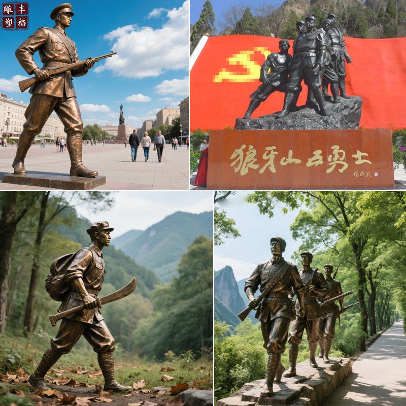 铸铜人物红雕定制铸铜人物步街红军战士八路军色文化铜行雕场景小