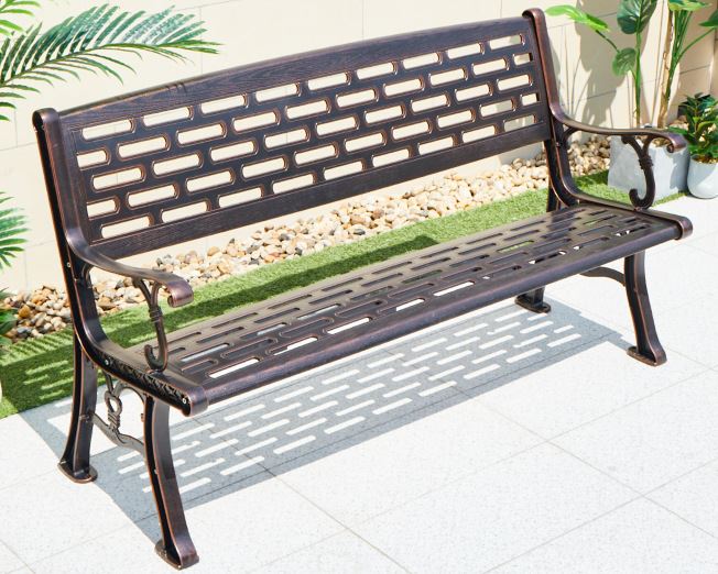铸铝公园椅户外长椅靠背休闲广场庭院椅子防腐木凳子长条座椅实木