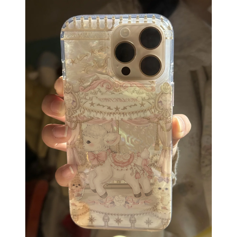 ins韩风旋转小绵羊适用iphone16promax手机壳苹果16新款16pro卡通16plus女生15promax小众15pro不撞壳14/13软