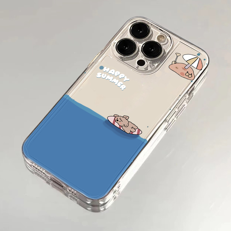 夏季可爱动物冲浪流动适用苹果14手机壳透明iphone15promax创意新款小米13防摔荣耀华为vivo硅胶oppo卡通全包