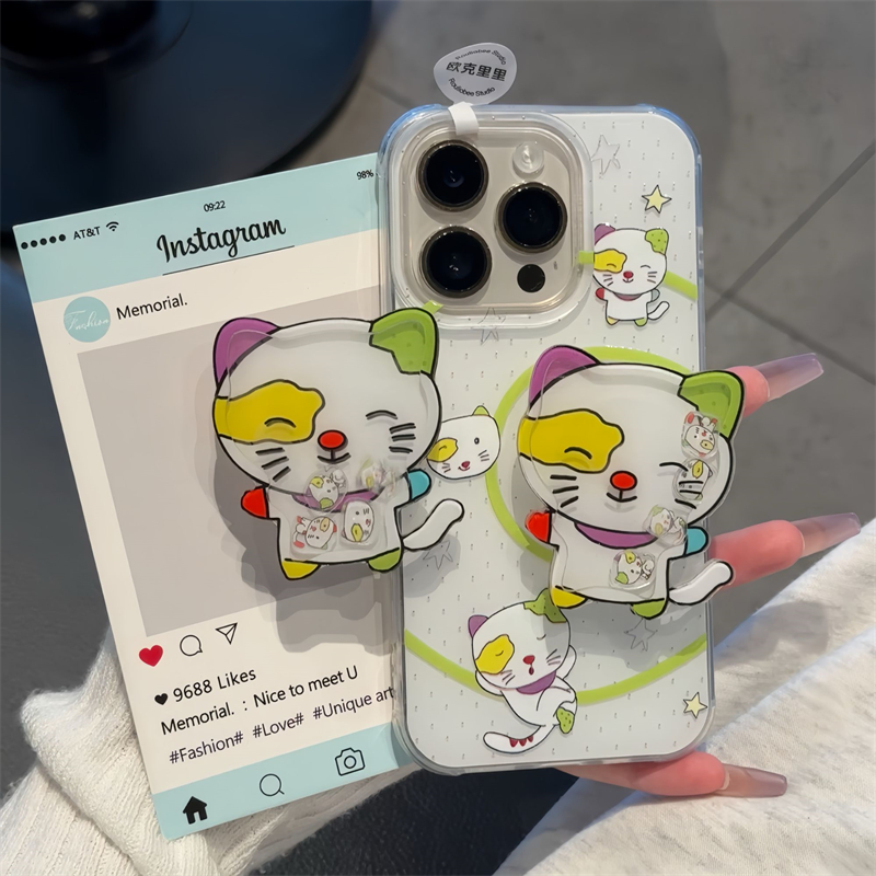 KEWU小怪猫咪适用苹果15promax壳16pro华为mate60新款摇摇乐支架pura70大孔白色OPPOReno/vivos19x100小米14
