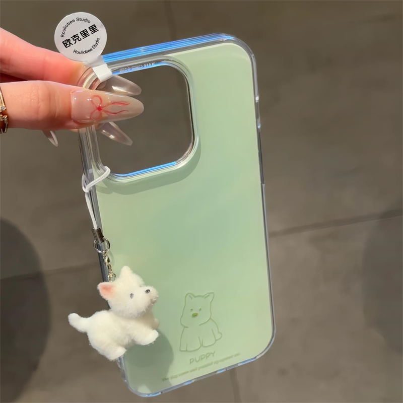 KEWU黄色线条西高地适用苹果16promax手机壳iphone13新款白狗挂件15pro多巴胺果冻壳IMD苹果14ProMax双层防摔
