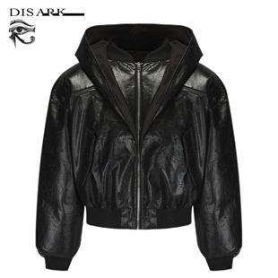 Bomber夹克 爆裂PU皮夹棉连帽短款 Disark 24FW