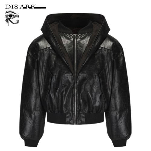 Disark暗黑PU皮夹棉连帽Bomber