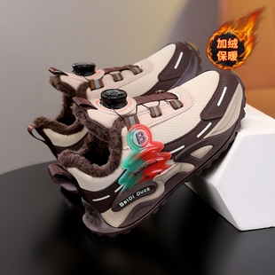 品牌男童棉鞋2025秋冬皮面防水儿童运动鞋加绒加厚东北过冬鞋子