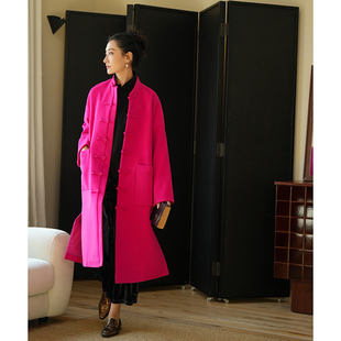 桃知窈窈2023冬/活色生香 中式文艺立领盘扣长款羊毛大衣外套