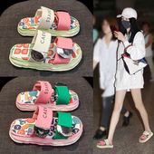 韩国网红拼色拖鞋 女夏2025款 外穿厚底休闲沙滩一字凉拖ins潮