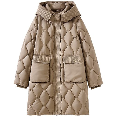 连帽宽松中长款加厚鸭绒羽绒服